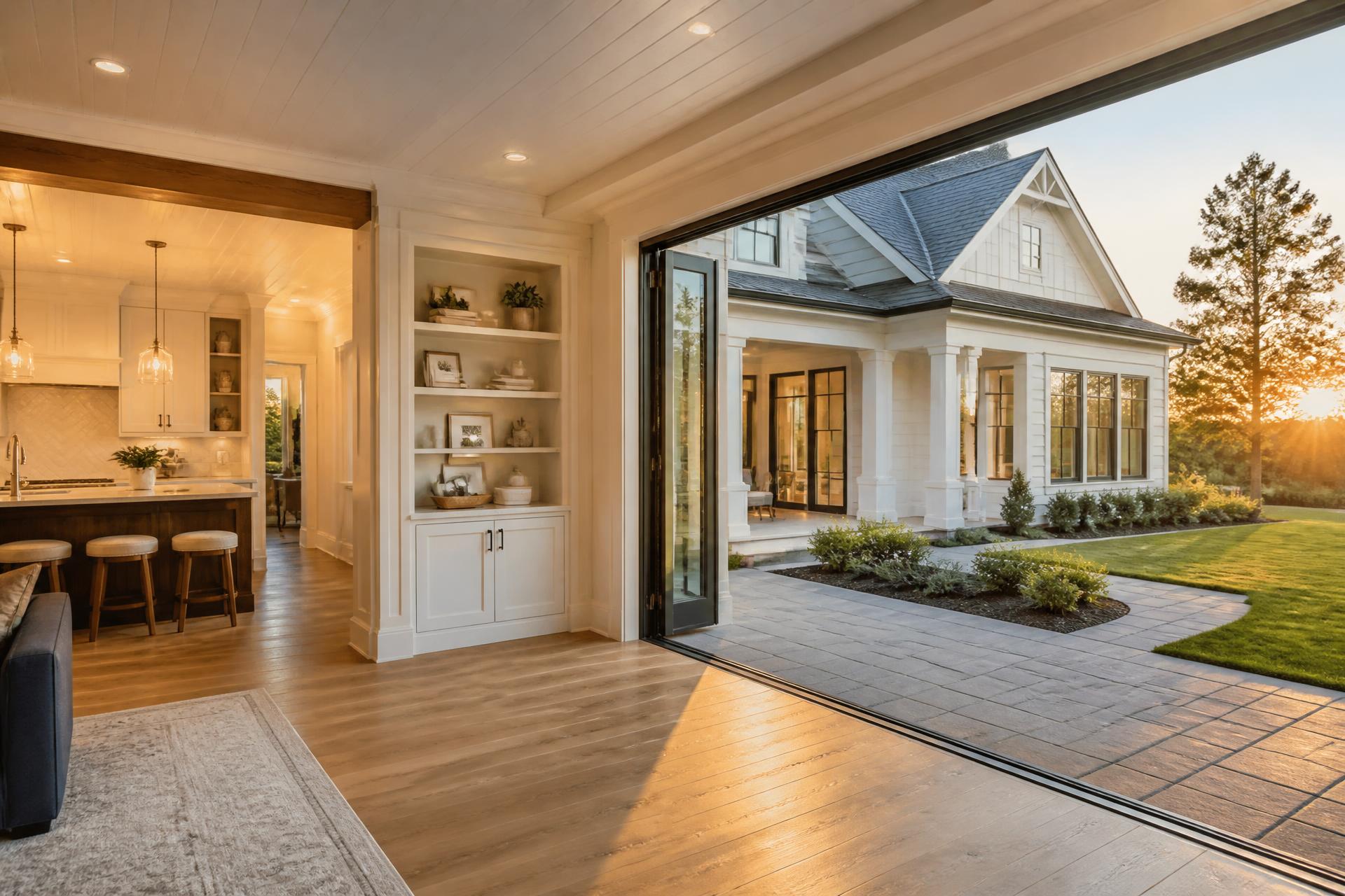 Newly remodeled home interior opening onto a renovated porch
